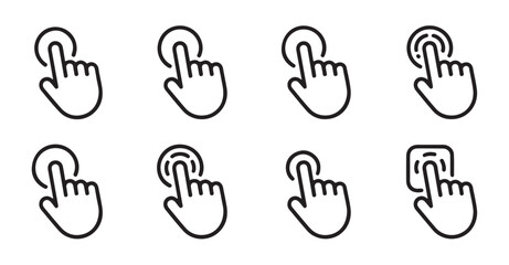 Set of black pointer clicking icon. mouse pointer hand click icons, cursor tap vector