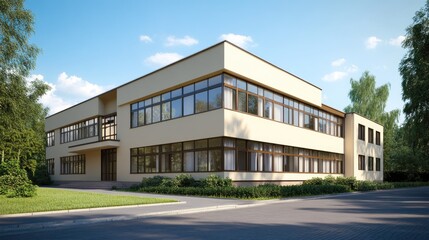 Modern Beige Building Architectural Rendering
