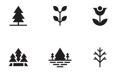 Fototapeta premium Set of nature icons with trees flowers and mountains