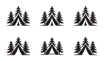 Obraz premium Set of black and white camping and forest icons great for outdoor adventure branding
