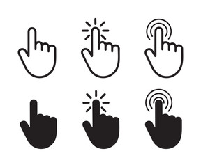 Fototapeta premium Six variation hand pointer icons showing different types of digital clicking and tapping actions vector set