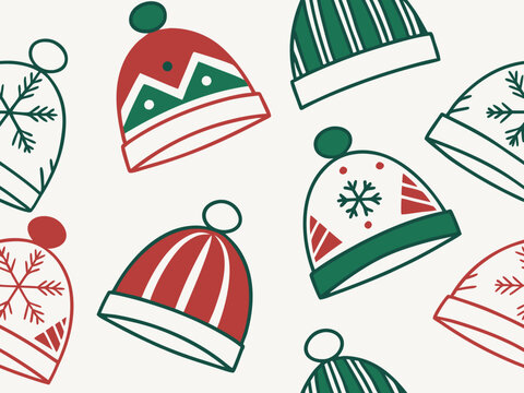christmas festivel seamless pattern with christmas balls caps
