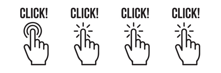 Fototapeta premium Set of computer mouse click icon hand cursor vector isolated on white background with text symbol