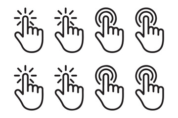 Fototapeta premium Set of clicking hand cursor icons pointer finger pressed button on white background vector