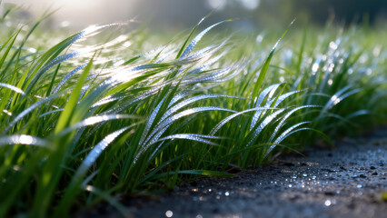 Natural Scene of Green Grass Waves Blown by Breeze