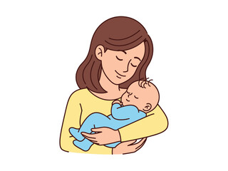 Mother holding her sleeping baby with love and care.