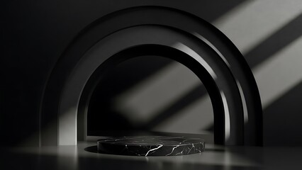 luxury dark display with a black marble circular podium