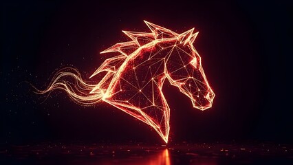 Futuristic 3D Digital Horse Logo in Red and Gold