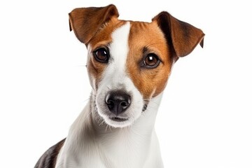 Jack russell terrier dog puppy portrait on a white background