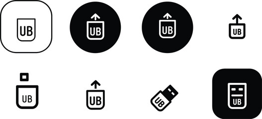 USB Drive and Upload Icons with UB Logo Keywords: USB, drive, upload, icon, UB, logo, symbol, technology, storage, data