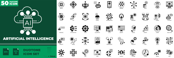 Artificial Intelligence Duotone Editable Icons set