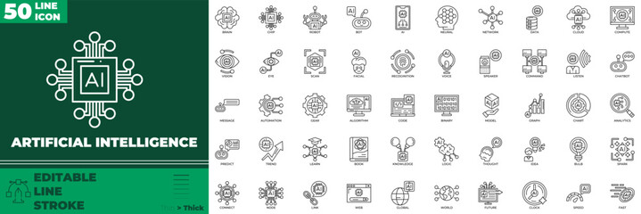 Artificial Intelligence Line Editable Icons set