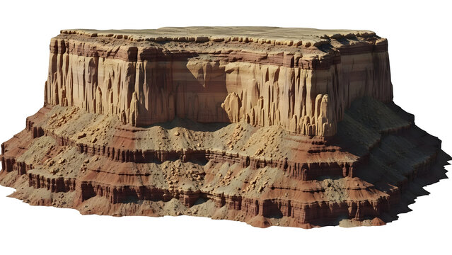 Desert mesa rock formation isolated on transparent background