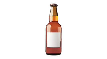 A bottle of beer with a white label, isolated on a transparent background