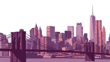 New York City skyline illustration vector, iconic Brooklyn Bridge and modern skyscrapers, a beautiful city panorama © DOLARRIZ JHON