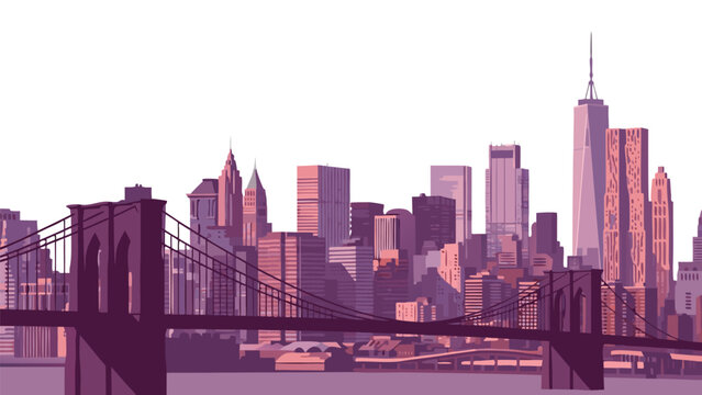New York City skyline illustration vector, iconic Brooklyn Bridge and modern skyscrapers, a beautiful city panorama