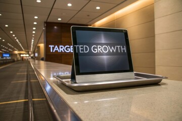 Sleek digital screen displaying the words TARGETED GROWTH in a modern corporate setting, symbolizing business advancement and strategic planning.