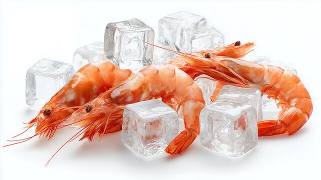 Raw Shrimp on Ice Cubes