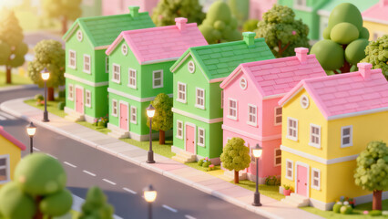 Cartoon-style Colorful Warm Town House Landscape