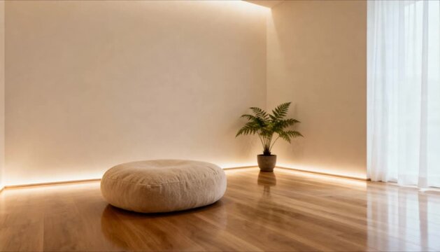 minimalist wellness space featuring low ambient lighting warm textures and a calm neutral interior for deep relaxation therapy perfect for financial wellness month