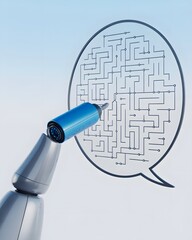 Robot Arm with Maze Puzzle in Speech Bubble Illustration