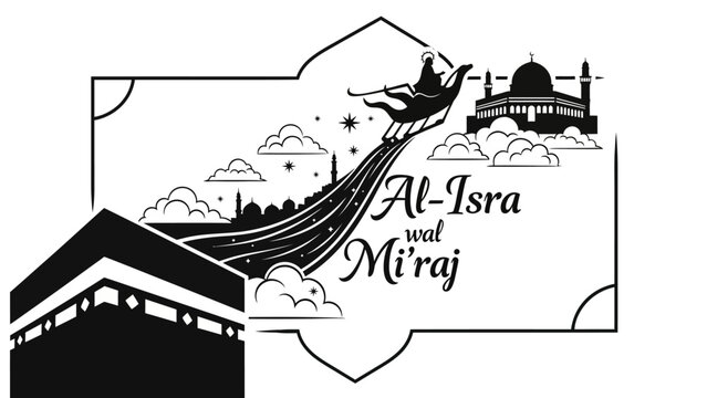 Islamic illustration of Al Isra wal Miraj night journey event.