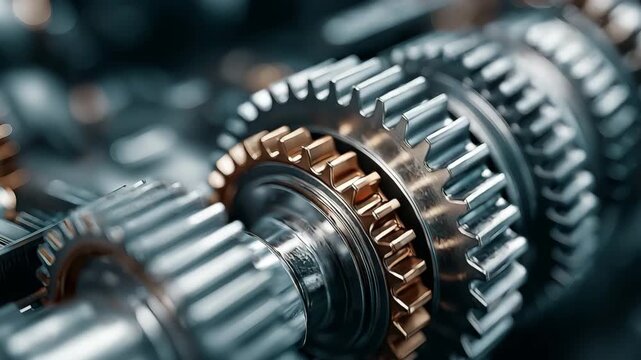 intricate engine interior workings with smoothly spinning gears
