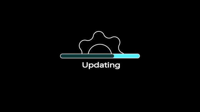 Software Update Progress Bar icon with Gear Icon on Dark Background. white color setting and update icon animate
