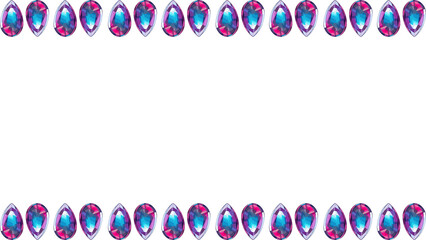 Vibrant purple and blue oval gemstones with metallic frames create a luxurious decorative border in...