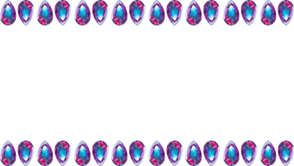 Vibrant purple and blue oval gemstones with metallic frames create a luxurious decorative border in a sparkling repeating pattern, ideal for elegant designs