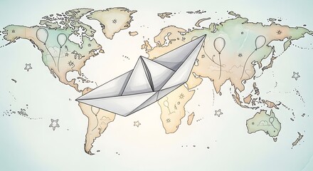Paper Boat on World Map