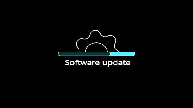 Software Update Progress Bar icon with Gear Icon on Dark Background. white color setting and update icon animate