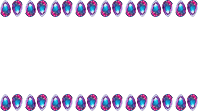 Vibrant purple and blue oval gemstones with metallic frames create a luxurious decorative border in a sparkling repeating pattern, ideal for elegant designs - Powered by Adobe