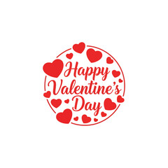 A festive circular graphic featuring "Happy Valentine's Day" text surrounded by numerous red heart shapes, symbolizing love and celebration.