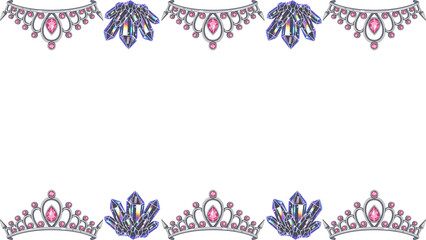 A decorative border featuring elegant tiaras and sparkling jewels, perfect for princess-themed celebrations or royal events