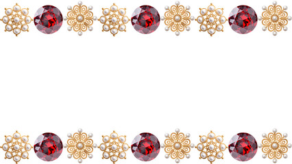 Elegant Border Design Featuring Ornate Gold and Ruby Embellishments on a White Background