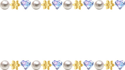 Elegant decorative border of lustrous pearls and sparkling heart-shaped gemstones, creating a luxurious frame for invitations, backgrounds, and sophisticated design projects