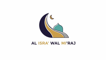 Obraz premium Al Isra Wal Miraj Celebration Logo with Crescent Moon and Mosque.