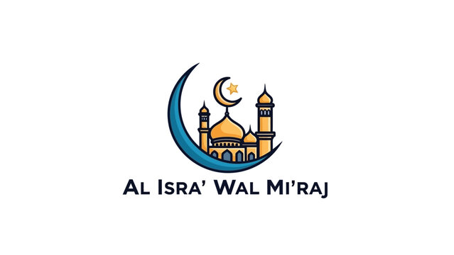 Al Isra Wal Miraj Islamic celebration logo with mosque and crescent.