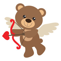 Valentine  cupid bear holding bow and arrow  vector cartoon illustration