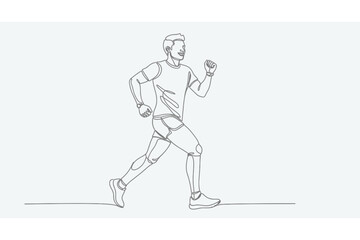 Continuous Line Art Drawing of a Happy Man Running or Jogging, Illustrating Fitness, Endurance, and Athletic Activity