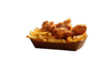 A delightful fast food combo featuring fried chicken and french fries, a tempting and appetizing meal
