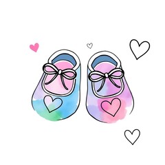 pair of baby shoes watercolor illustration