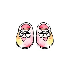 pair of baby shoes watercolor illustration