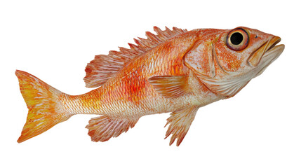 A fish with orange and yellow stripes is swimming in the water, isolated on a transparent background