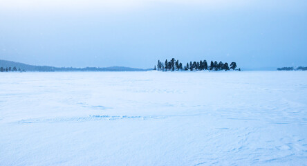 Frozen Winter Landscape of Lake Inari in Finland