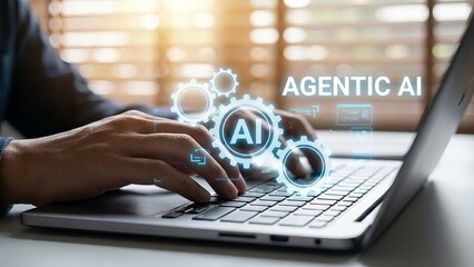 Agentic AI Business Automation Concept with Laptop and Gears