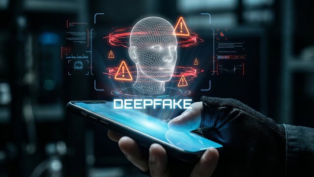 Deepfake Technology Warning Alert on Smartphone Screen