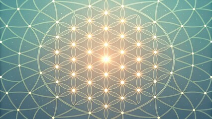 Sacred Geometry Flower of Life with Ethereal Glow Spiritual Design Mystical Pattern Cosmic Symbol Meditation Energy Abstract AI Generated