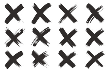 Obraz premium Hand-Drawn Black Cross Marker featuring black X mark, grunge cross sign, vector check mark, hand-drawn style, EPS 10, icon design, and UI elements.